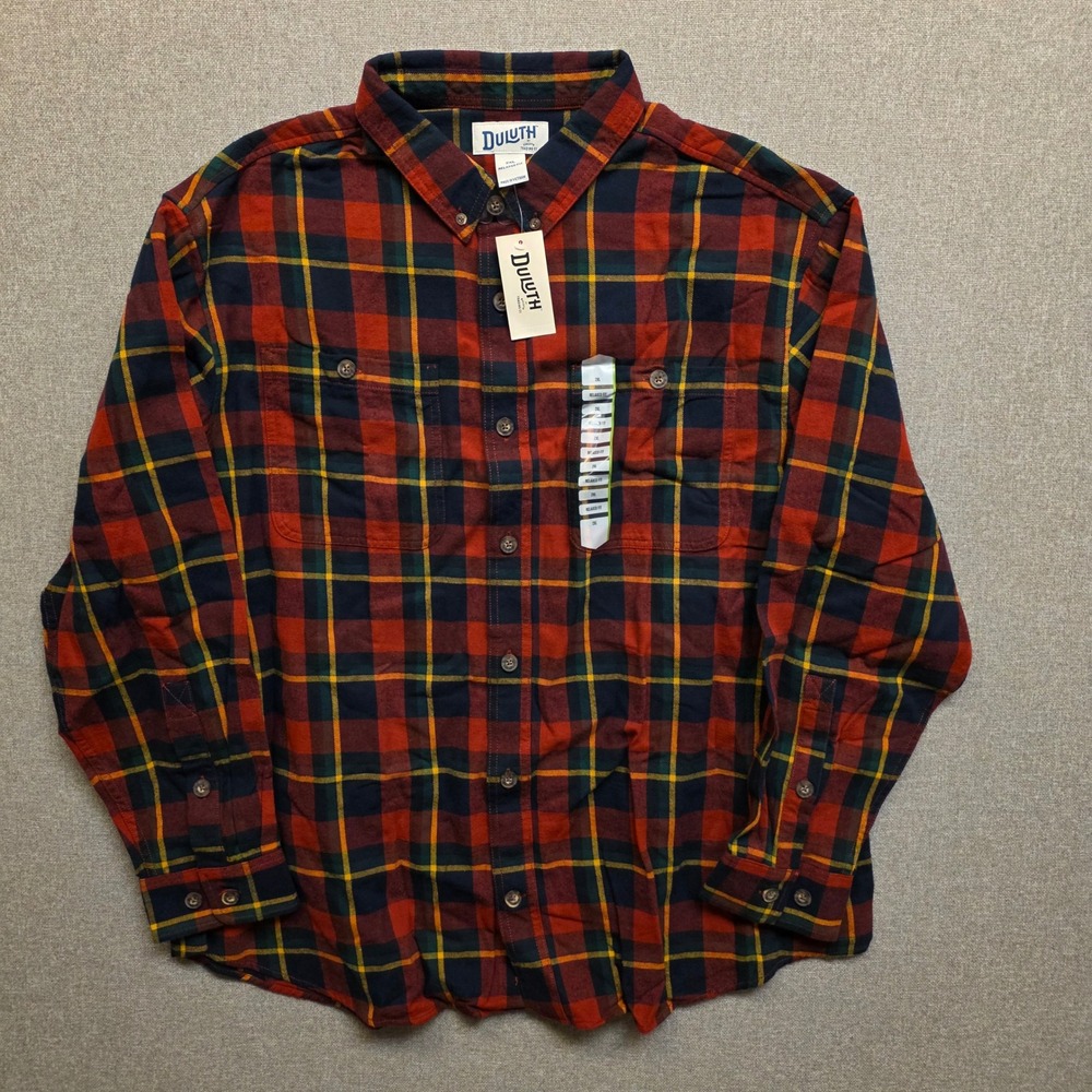 Duluth Trading Co Free Swingin Flannel Shirt 2XL Relaxed Fit Red Plaid 52007 NEW